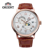 【ORIENT 東方錶】ORIENT 東方錶 SUN&amp;MOON系列 羅馬數字日月相錶 皮帶款 白色 - 41.5 mm(RA-AK0801S)
