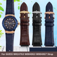 Genuine Leather Watch Strap For GUESS W0247G3 W0040G3 W0040G7 Series Watches Band Blue Black Brown Men Bracelet 22mm