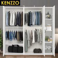 ตู้เสื้อผ้าKENZZO Elegant 4-Door Wardrobe with Shelves and Storage Compartments, Durable Multi-Purpo