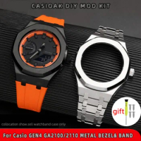 For Casio G-SHOCK GA-2100 2110 Rubber Strap metal stainless steel Case Bezel fluoro rubber High quality watch chain Accessories