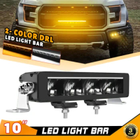 New Super Slim 10inch White &amp; Amber Light LED Light Bar 12V 24V 3500K 6500K DRL Off Road Driving Lamp Led Work Light For Truck