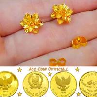 Anting koin asli 1991 warna emas Anting tusuk kembang anti luntur dan karat