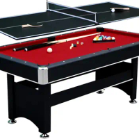 6-ft Pool Table with Table Tennis Top - Black with Red Felt