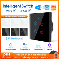 Tuya WiFi Touch Smart Switch Light WiFi Smart Wall Switch Wire Glass Wall 110V-220V On Off 1/2/3/4 G