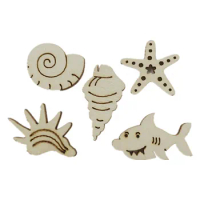 50pcs Marine Animals Wood Slice Starfish Shark Undersea Baby Shower DIY Scrapbooking Craft Handmade Accessories Decoration