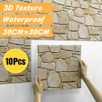10pcs 3D Peel and Stick Tile Self Adhesive Kitchen Backsplash Tile Sticker Faux Stone Wall Panel Living Room 3D Wall Sticker