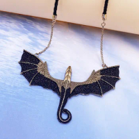 European and American Dragon Necklace Fashion Rock Pterosaur Ancient Gold Alloy Pendant Halloween Leather Cord Bat Necklace