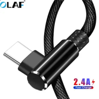 OLAF 2.4A USB Type C Cable 3M 2M 90 degree Fast Charging usb c Cable for Xiaomi mi9 Samsung s9 s8 oneplus 6 Type-c USB-C Devices