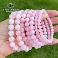 JD Natural Stone Pink Quartz Crystal Amethyst Fluorite Beaded Bracelets Women Sweet Reiki Healing Energy Strand Bangles Jewelry