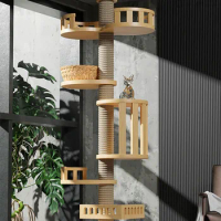 Solid Wood Cat Climbing Frame Wall, Tree House Cando, Activity Center, Pet Cat Condo, Scraper, Furniture Scratching Post