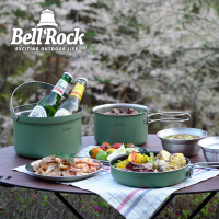 【韓國Bell Rock】Color9 露營炊具9件組 軍綠色/奶油灰 附收納袋 戶外不鏽鋼套鍋組