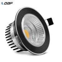 Round Black Downlight Recessed LED Dimmable Downlights 5W 7W 9W 12W Ceiling COB Spotlight + AC85-265V Driver For Hallway Kitchen