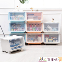 -生活百貨-前開式玩具收納箱塑料透明廚房儲物箱側開門兒童零食收納盒整理箱