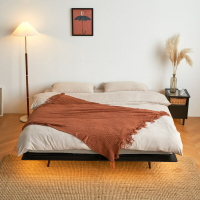 意式極簡無床頭懸浮床現代網紅實木床架主臥軟包雙人床榻榻米18M