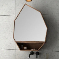 Bathroom Mirror Cabinet Black Walnut Pewter Solid Wood Dressing Mirror Geometric Design Modern Nordic