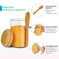 Toples Kaca 280 ml dengan Sendok Kayu & Tutup Bambu