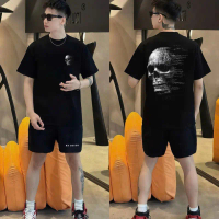 SET Bộ Quần Áo Đầu Lâu Unisex Menwear Cotton Thời Trang Phong Cách Trẻ Trung Áo Thun Cộc Tay 100% Co