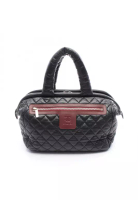 Chanel Pre-Loved Chanel coco coon Handbag mini boston bag check leather black Bordeaux silver hardwa