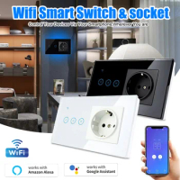 Smart Life WiFi Glass Touch Light Switch Wall Switch Wall Outlet f Alexa wifi plug for Google Alexa