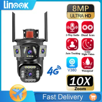 Linook, CCTV dual lens camera, V380 Pro IP security camera, CCTV 360 4GSIM HD 1080P outdoor waterproof, two-way audio, 360