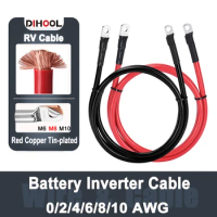Battery Inverter Connection Cable Set with Terminals 8/6/4/2 AWG 10/16/25/35mm2 UPS Wire Stranded Red Copper Core Tin-plated Lug