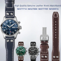 21 22mmHigh Quality Genuine Leather Rivets Watchband Fit For IWC Big Pilot Spitfire TOP GUN Brown Black Blue Cowhide Watch Strap