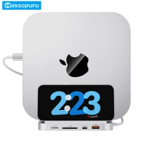 Minisopuru Upgrade Mac Mini Hub for Mac Mini 2018&amp;Later Support M.2 NVMe/SATA SSD with 10Gbps USB C/A TF/SD multiport Dock Stand