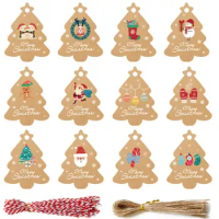 48Pcs Merry Christmas Kraft Paper Tags DIY Handmade Gift Wrapping Paper Labels Santa Claus Hang Tag Ornaments New Year Decor