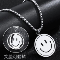 Fashion revolving smile Necklace hip hop pendant flip expression men and women fashion mood new sweater chain