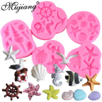 Mujiang Sea Shell Silicone Mold Fondant Cake Decorating Tools DIY Seagull Anchor Sea Horse Chocolate Candy Soap Clay Molds