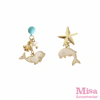 【MISA】韓國設計S925銀針可愛小海豚星星造型耳環(S925銀針耳環 海豚耳環 星星耳環)
