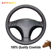 APPDEE Black Genuine Leather Car Steering Wheel Cover for Mazda 3 Mazda 5 Mazda 6 2003 2004 2005 2006 2007 2008 2009