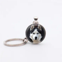 High Quality Siberian Husky keychain For Women Silver Plated Dog key chains key rings lucky amulet Animal Charm Keyholder