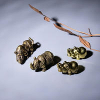 純銅實心古玩雕件犀牛茶寵黃銅動物桌面小擺件桌面茶幾擺飾裝飾品
