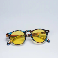 Yellow Lens Sunglasses Gregory Peck Vintage Acetate Retro Round Polarized Sunglasses Designer Sunglasses for Women 2022 Sunglass