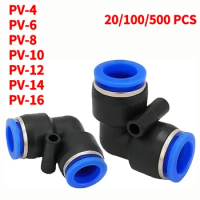 20/100/500pcs PV Pneumatic Connector L-Shaped Plastic Hose 4mm 6mm 8mm 10mm 12mm Elbow Pipe Air Fitting Push In Quick Connector