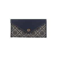 【TORY BURCH】春夏新款 T-MONOGRAM 緹花按扣長夾(海軍藍色)