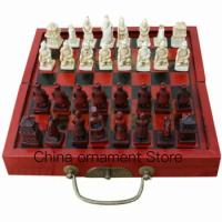 Folding Old-Fashioned Chinese Chess Set Board Game Wooden Chess Pieces the Collection Box