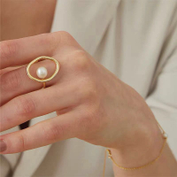 DIY空托配件 925純銀珍珠戒指空托 氣質簡約小眾法式輕奢冷談風