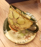 進口瀨戶燒土物織布冰裂釉燒陶瓷櫻花花卉咖啡杯碟茶杯
