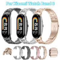 สำหรับ Xiaomi Mi Band 8 Accessories สายโลหะสแตนเลส Xiaomi Mi Band 8 สายหัวเข็มขัดสแตนเลส Stainless S