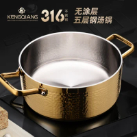 316 stainless steel soup pot with two ears small hot pot thickened stew pot porridge pot for household induction cooker