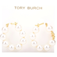 TORY BURCH Kira 雙T金屬珍珠圈穿針式耳環(金色)