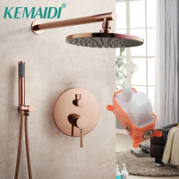KEMAIDI Rainfall Shower Set Rose Gold Wall Mounted Bathroom Shower Mixer Brass Faucet Hot Cold Water Mixer Tap With Shower Head