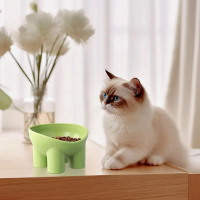 Mangkuk Kucing Tinggi Haiwan Peliharaan, Warna Macaroon, Perlindungan Leher, Mangkuk Besen Serong, A