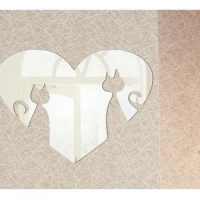 Hot heart loverly cut out cat acrylic wall Mirror sticker , 3D decorative mirror sticker ,34x38cm