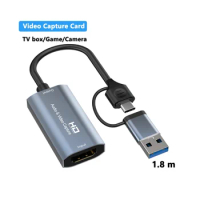 4K HDMI-Compatible to Type-C+USB Video Capture Card 1080P USB Computer Game Live Audio Video Capture Card 4K Recording