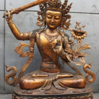fast shipping USPS to USA S2137 39"Tibet Buddhism Religion Spirituality Bronze Gilt Manjushri Buddha Statue