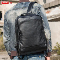 Leather Men's Backpack Travel Bag Men Business Large Capacity Laptop Bags Male School Backpacks New Soft Balck Leather backpack