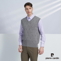 Pierre Cardin皮爾卡登 男款 混紡羊毛V領菱格緹花針織毛衣背心-淺灰色(5225461-95)